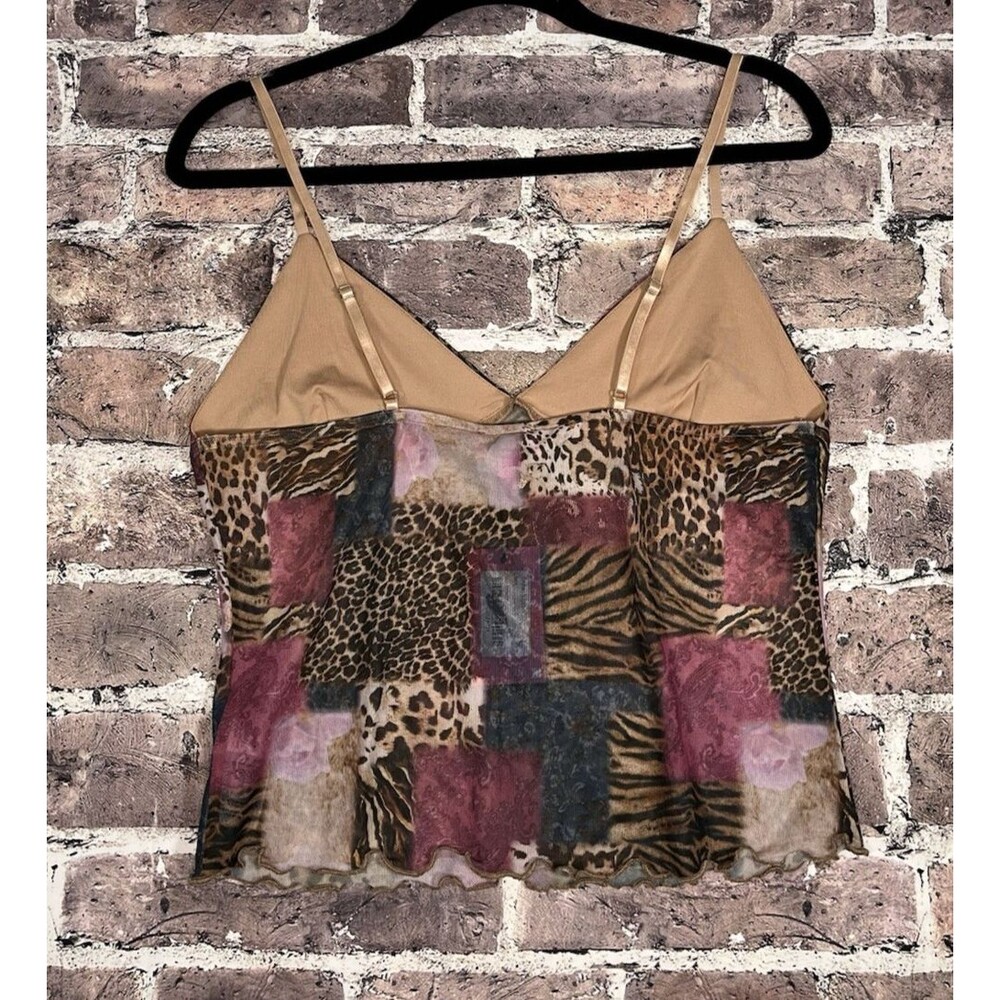 Edikted Animal Print Mesh Tank Top NWT Women L Y2K 90s Style Patchwork Crop Cami - Picture 2 of 5